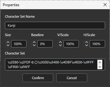 Palf FontMixer — Character-set details 1